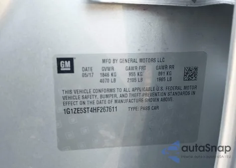 2017 Chevrolet Malibu 1Lt from USA, damaged, VIN 1G1ZE5ST4HF267611